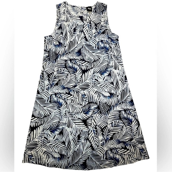 Anne Klein Dresses & Skirts - Anne Klein Blue & White Linen Blend Palm Print Dress M